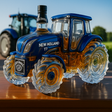Traditional whisky bottle in the shape of a New Holland T7 tractor