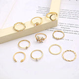 Set of 10 Silver and Gold Bohemian Rings
