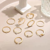 Set of 10 Silver and Gold Bohemian Rings