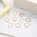 Set of 10 Silver and Gold Bohemian Rings