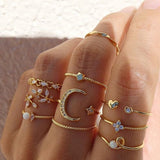 Set of 10 Silver and Gold Bohemian Rings