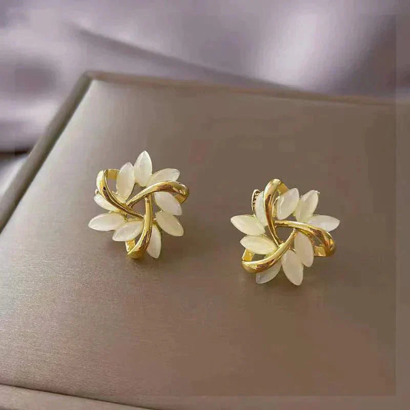 White Opal Gold Earrings