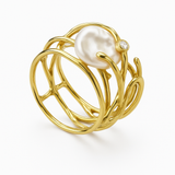 Retro gold ring with pearl