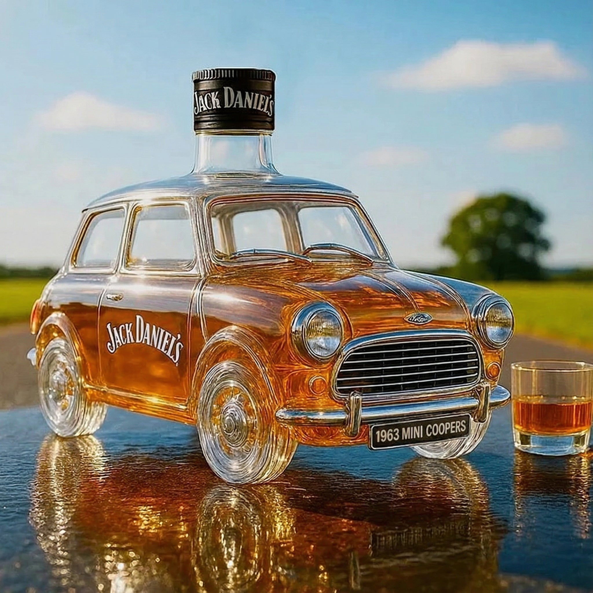 Retro whiskey bottle in the shape of a car